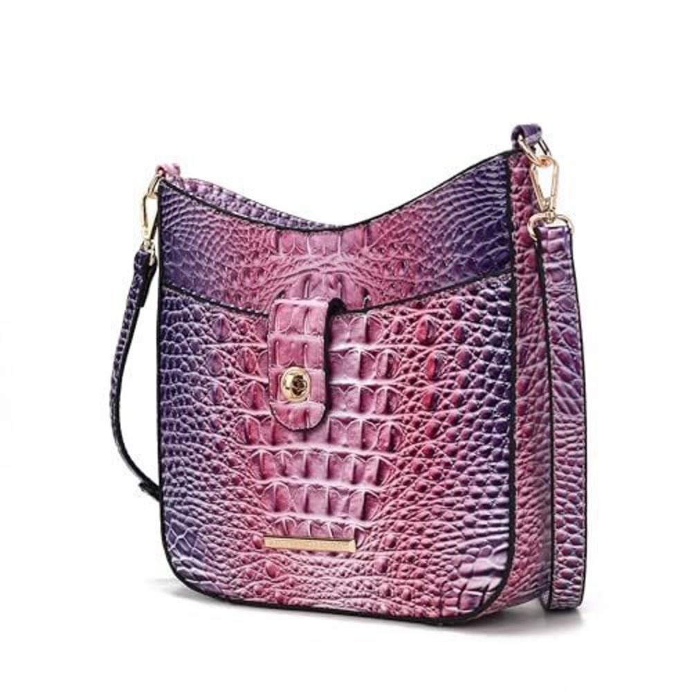 Chic Strap Satchel Gradient Rainbow Crocodile Embossed Vegan Textured Bag Bag